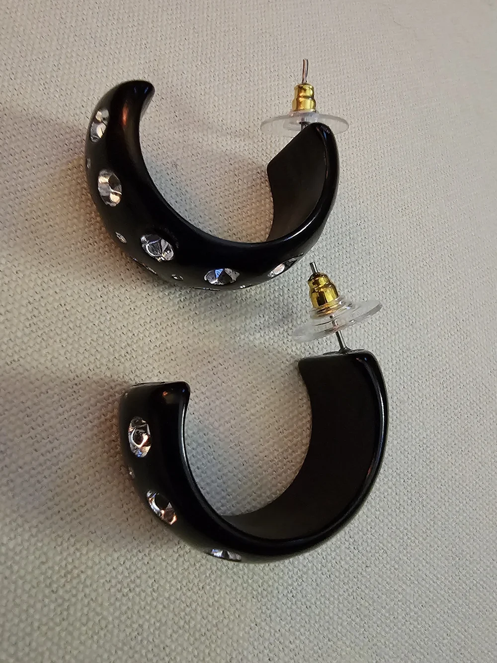 Black Rhinestone Hoop Earrings - Picture 3 of 9